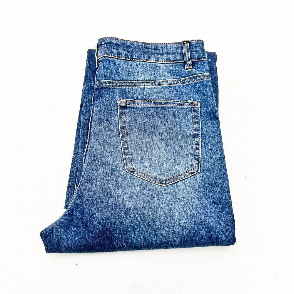 OAT NY Wide Leg Dark Wash Denim Jeans Frayed Hem Size 12 / 31